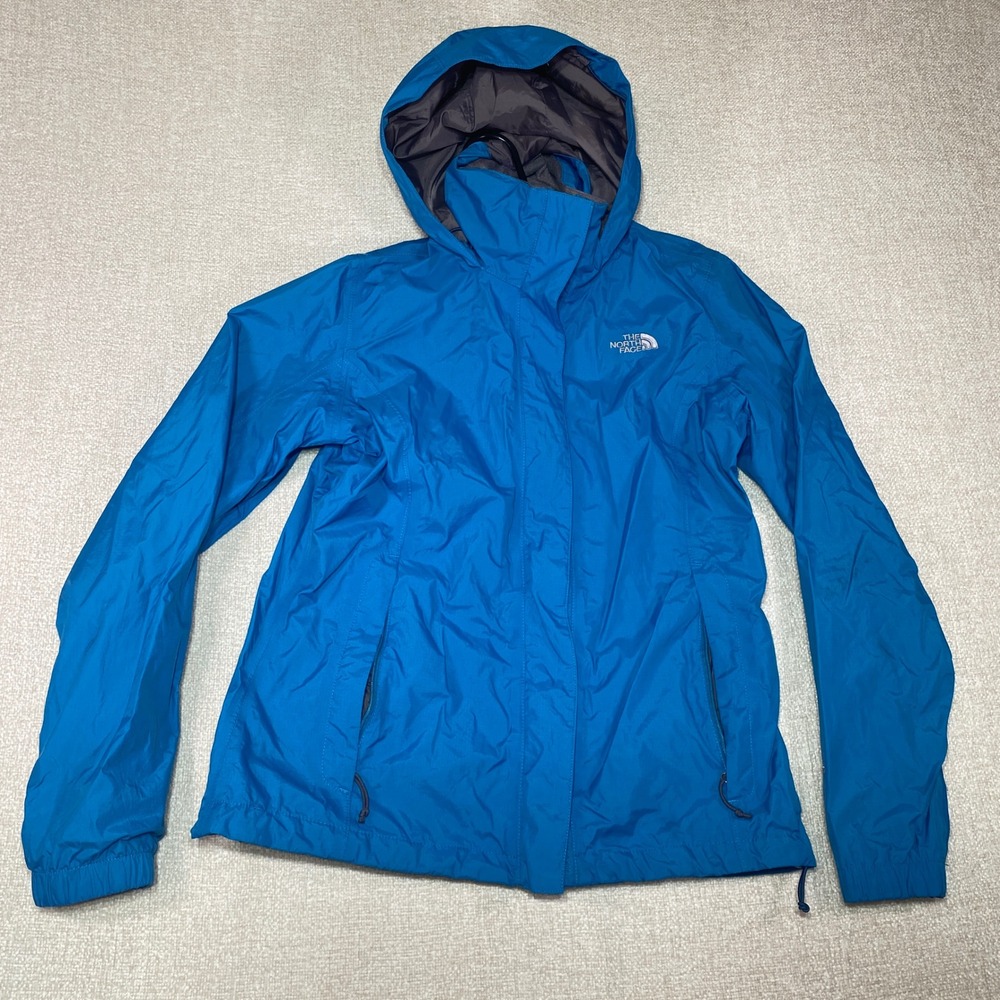 The North Face HyVent Rain Jacket Womens M Blue Waterproof Hooded Shell *READ